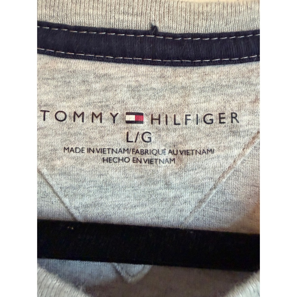 Tommy Hilfiger Mens Large Gray Navy Blue Cross Logo Graphic T-Shirt Short Sleeve - Picture 2 of 4